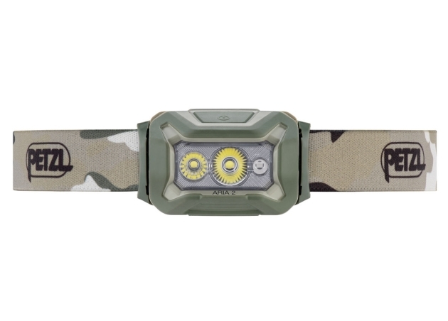 LAMPE FRONTALE ÉTANCHE PETZL ARIA 2 RGB 450 LUMENS CAMO – MODÈLE D’EXPOSITION