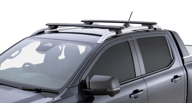 KIT 2 BARRES DE TOIT SPORTZ NOIRES 1260 MM ET PIEDS RHINO RACK POUR FORD RANGER ET VOLKSWAGEN AMAROK A PARTIR DE 2023 AVEC BARRES LONGITUDINALES