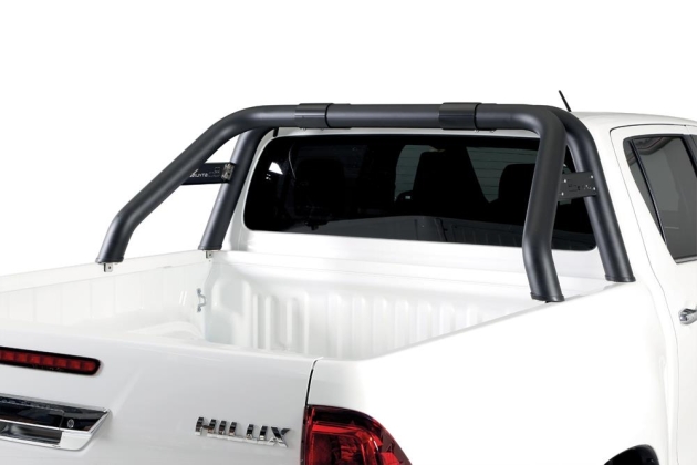 ROLL BAR INOX DOUBLE TUBE 76MM POUR TOYOTA HILUX REVO A PARTIR DE 2016 AVEC PLAQUE LATERALE - THERMOLAQUE NOIR 