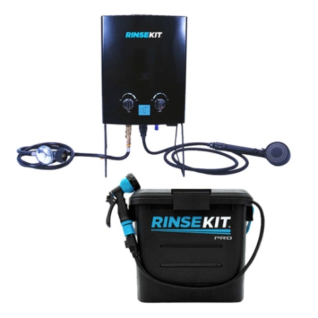 DOUCHE PORTABLE AUTONOME RINSEKIT PRO 13.3L AVEC BATTERIE ET CHAUFFE EAU A GAZ HYPERHEATER 2.0