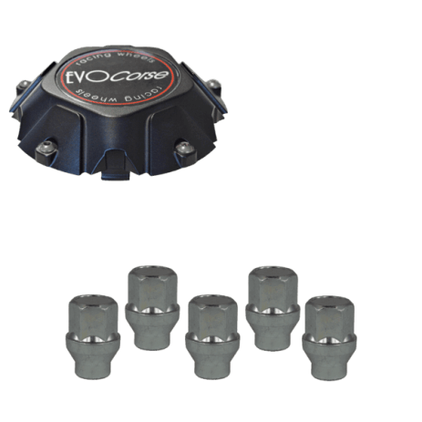 KIT VISSERIE 14X1.50 CHROME ET CACHE MOYEU noir (POUR UNE JANTE)