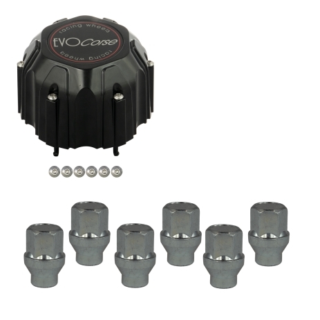 KIT VISSERIE 12X1.25 CHROME ET CACHE MOYEU NOIR (POUR UNE JANTE)