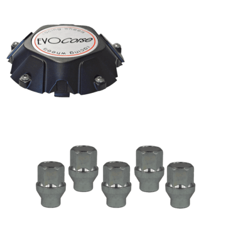 Kit visserie 14x1.50 chrome et cache moyeu noir/gris (pour une jante)