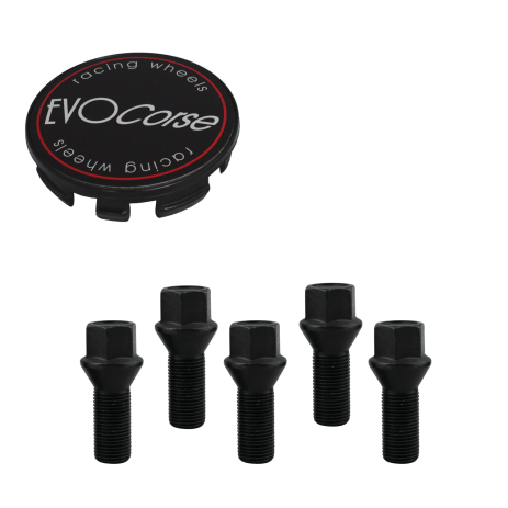 Kit visserie 14x1.50 noir et cache moyeu noir ( pour une jante)