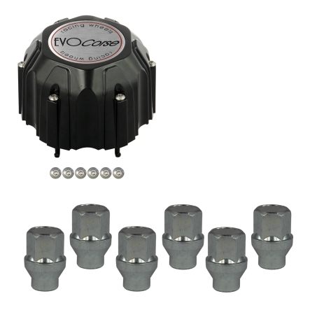 Kit visserie 12x1,25 chrome et cache moyeu noir/ gris brossé (pour une jante)