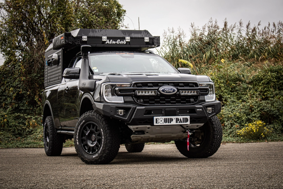 Ford Ranger PXIV préparation tout terrain pick up 4x4 raid bivouac en Alsace Canopy Camper Alu-Cab pare choc rival