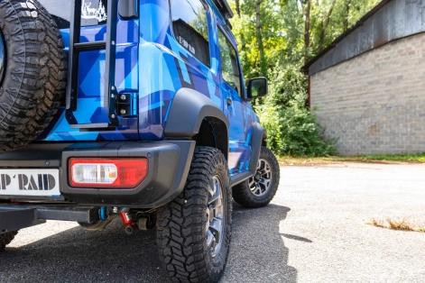 Profil des roues et du Jimny avec élargisseurs de voie