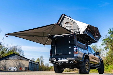 alu-cab modcap family et auvent 270° sur Ford Ranger Raptor Equip'Raid